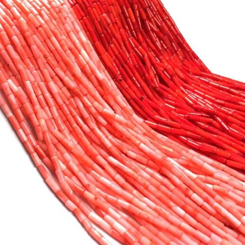 Natural Coral Beads Cylindrical Punching Red Pink Coral Charms for Jewelry Making Necklace Bracelet Earring Decoration