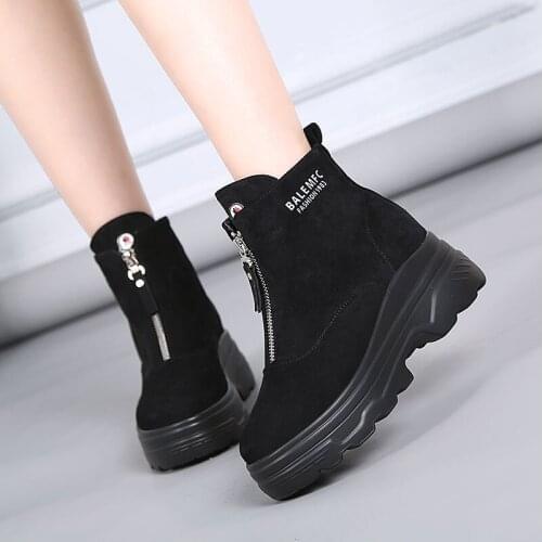 2019 new winter plus velvet Martin boots female British style fashion front zipper thick bottom short boots flat casual shoes
