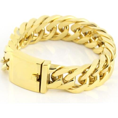 New Charming Gold Tone Link Mens Jewelry 316L Stainless Steel Curb Cuban Chain Bracelet cool mens bracelets
