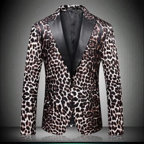 Button 2020 New One Blazer Men Leopard Print Wedding Jacket Slim Fit Party Costumes Stage For Singer Mens Blazers Designs 9007