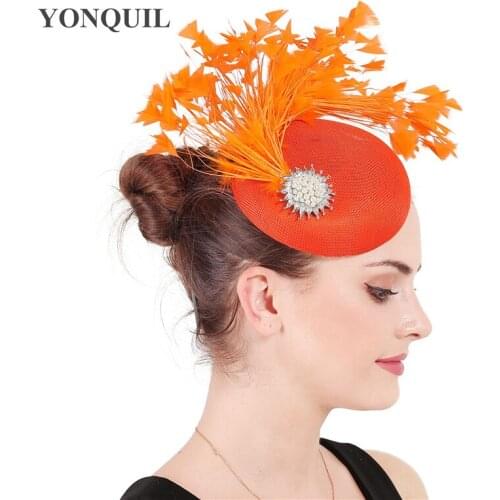 New Fire Color Feather Wedding Fascinator Elegant Hats Party Women Headpiece With Headband Church Headpiece Ladies Fedora Hat