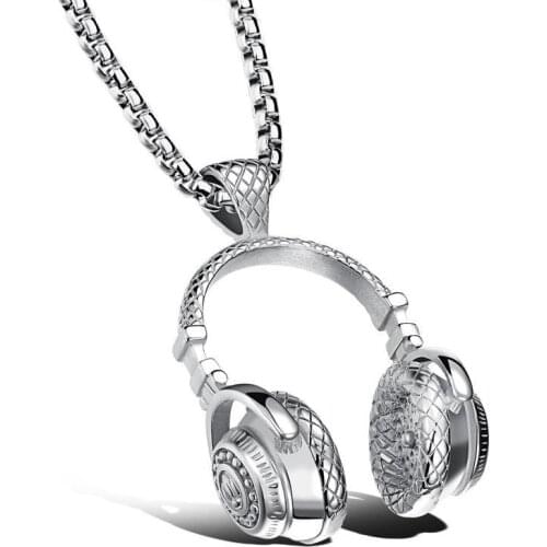 Stainless steel Hiphop Headphone Pendant Necklace Jewelry 3D Punk Music Carnival Headset Mens Necklace with Box Link Chain