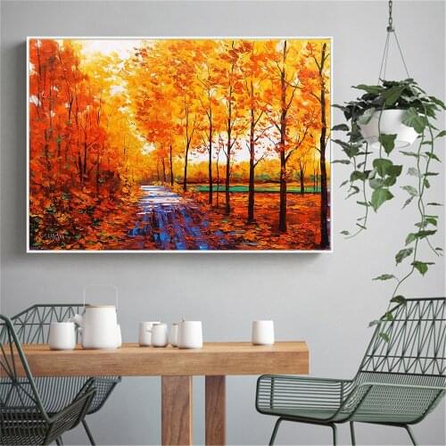 Landscape Painting Tree Wall Art Fall Autumn Poster Abstract Canvas Oil Painting Wall Pictures for Living Room Decoration