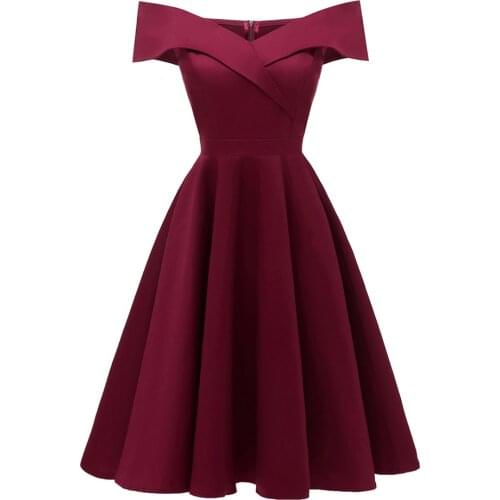 Simple Burgundy Cocktail Dress Cheap Off The Shoulder Short Sleeves Graduation Party Dress Elegant Fashion Cocktail Dress 2020