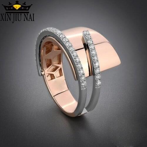 Rongxing luxury simple atmosphere two-color round zircon fashion ladies engagement party ring charm gift