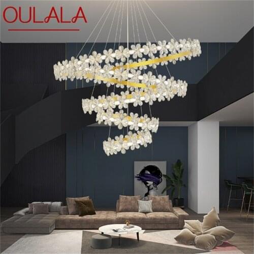 OULALA Gold Luxury Chandeliers Light Contemporary Round Crystal LED Brass Pendant Lamp Home Fixture for Living Room