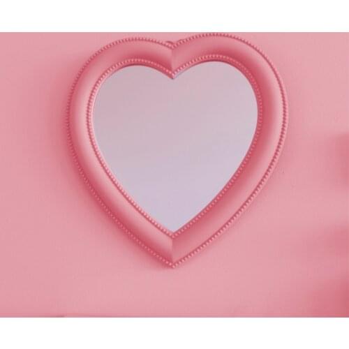 Pink Love Mirror Desktop Vanity Mirror Wall Mounted Dual-Use Makeup Mirror Girl Room Wall Decoration Heart-Shaped Mirro