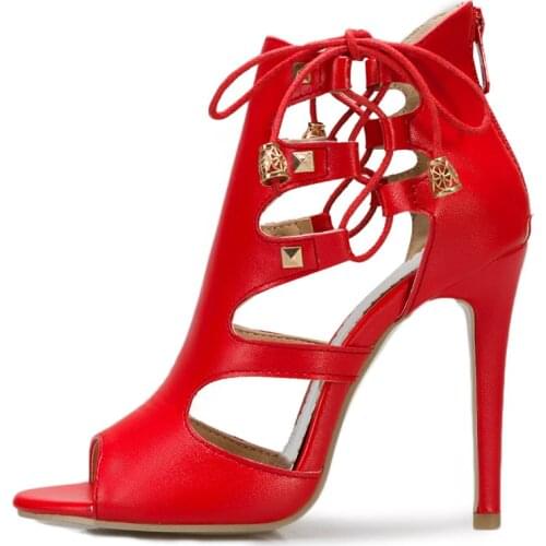 Fashion Sandals For Women Summer Shoes Sexy Cut-outs High Heels Gladiator Sandals Lace-up Party Shoes Female Large Size 45 47