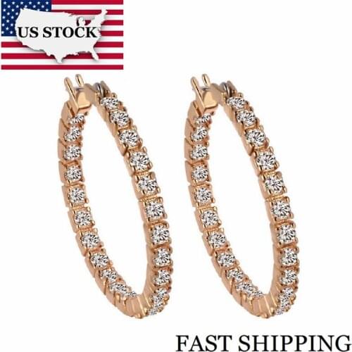 US STOCK Uloveido Rose Gold Color Earrings for Women Fashion Jewelry Earings Round Crystal Big Boucle D'oreille Brincos BME176