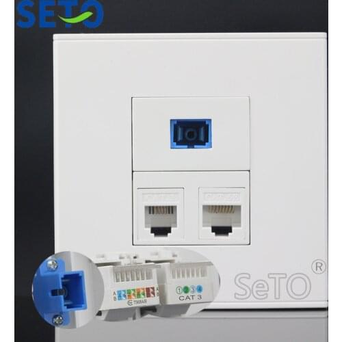 SeTo 86 Type RJ45 Cat5e Network Lan + SC + RJ11 Cat3 Telephone Wall Plate Socket Keystone Faceplate
