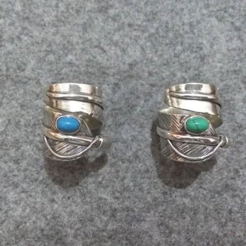 Takahashi Kagura Goro Handmade Sterling Silver Gorgeous Turquoise Open Ended Feathers Ring Retro Thai Silver Ring