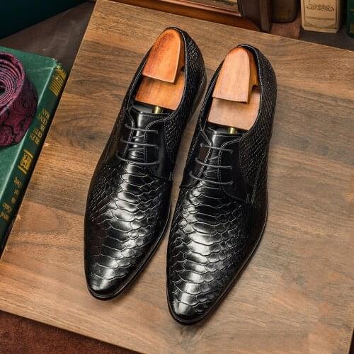 Phenkang Men Genuine Wingtip Leather Oxford Shoes Retro Working Dress Shoes For Male Lace Up Party Oxfords Shoes