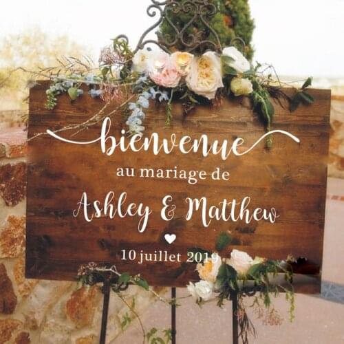French Style Wedding Mirror Vinyl Decal Custom Names Wall Sticker Wedding Welcome Sign Vinyl Murals Romantic Mariage Décor M122