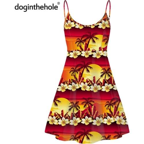 Doginthehole Women Whole Pcs Sleeveless Dress Polynesian Tropical Flowers Pattern Sling Dress Girls Hawaiian Sexy Beachwear