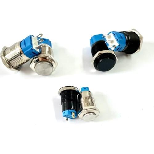 1PCS 12/16/19/22mm metal button switch latch/momentary self-reset black no light button/oblate 2-pin nickel-plated brass