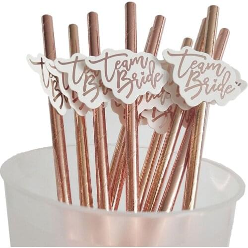 10pcs Bride To Be Rose Gold Straw Team Bride Wedding Drinking Hen Party Decorat