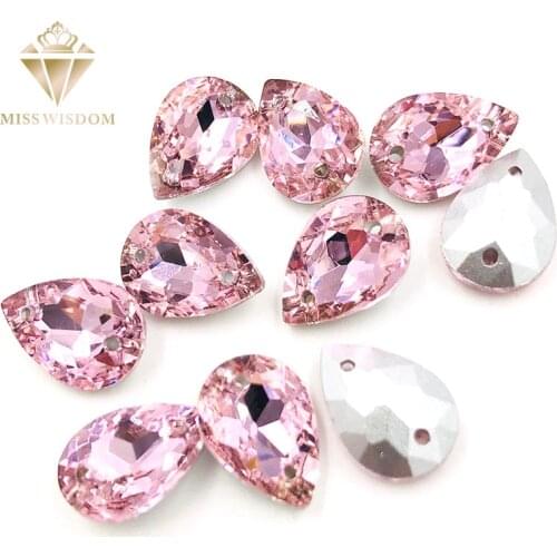 10X14/13X18mm water drop pink glass crystal pointback Double hole sew on rhinestones Diy dress wedding accessories
