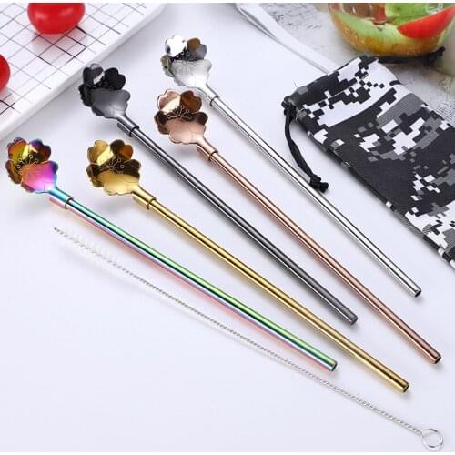 304 Stainless Steel Sakura Straw Spoon Stirring Spoon Reusable Straw Spoon Kitchen Tool