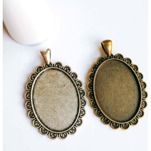 5pcs/lot 25x35mm Necklace Pendant Setting Antique Bronze Silver Color Glass Cabochon Blank Base Supplies for Jewelry T164