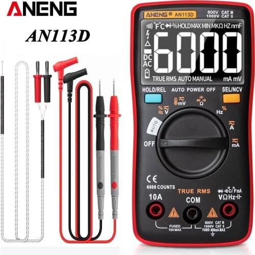 ANENG AN113D Digital Multimeter 6000 Counts Electrical Meter Transistor Tester Auto Rang AC/DC Voltage Process Calibrator