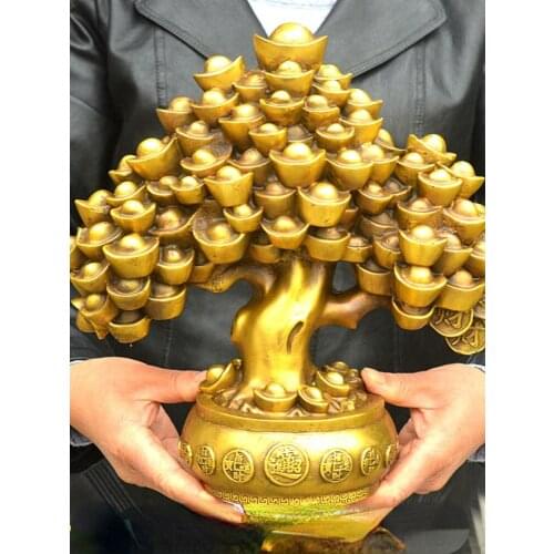 HOT SALE gift -HOME lobby office Shop Company FENG SHUI Money Drawing Talisman Good luck Gold ingot Money tree brass statue