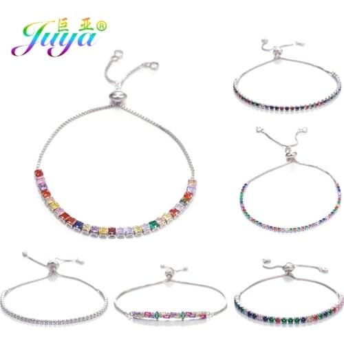 Juya 30 Styles Handmade Crystal Claw Chains Bracelets For Women Fashion Rainbow Cubic Zircon Adjustable Charm Bracelet Wholesale