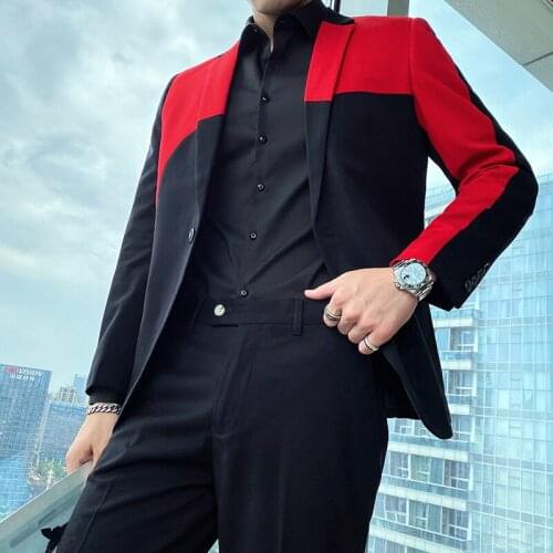 Korean Stitching Suit 2 Pcs Set for Men Wedding Groom Tuxedos Slim Suit Jacket Pants Men Clothing Terno Masculino Costume Homme