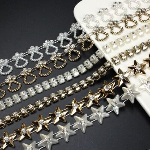Rhinestone Chain Yard Tape Rhinestones ABS Pearl White Plating Crystal Decoration Resin Crafts Bags Sewing Accessories Wholesale