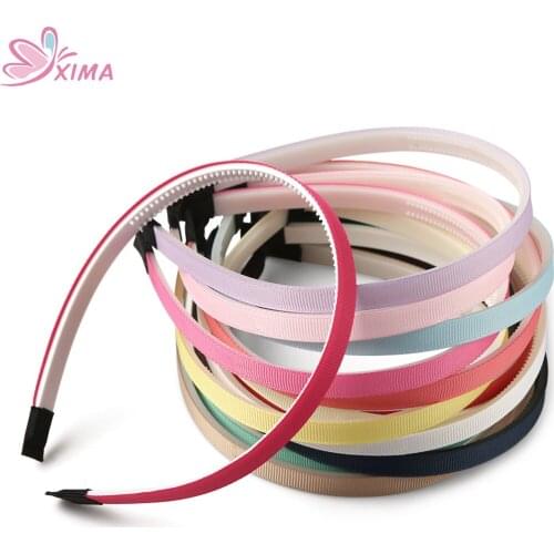 XIMA 14pcs/lot 10MM Solid Grosgrain Ribbon Covered ABS Hairbands Children Teeth Hair Band for Women DIY Hair Accessories GHB044
