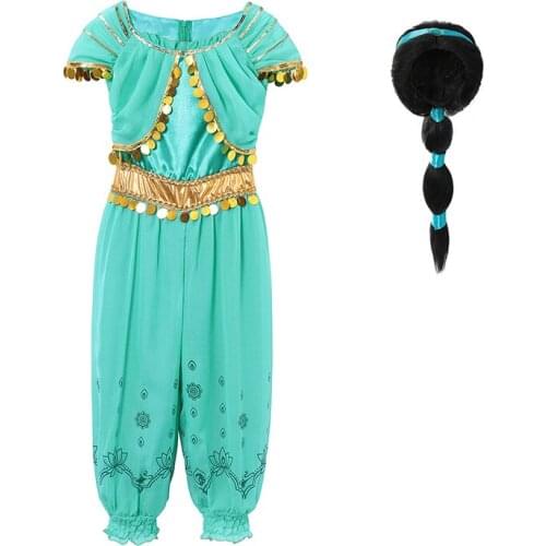 Fancy Princess Dress up Aladdin lamp Jasmin Clothes Kids Halloween Party Cosplay Costume Children Girl Jasmin Dress Costumes