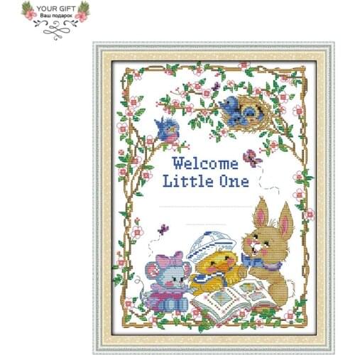 Joy Sunday Cute Animal Home Decor K770(1) Counted Stamped Welcome Little one Rabbit Duck And Mouse Needlepoint Cross Stitch kit