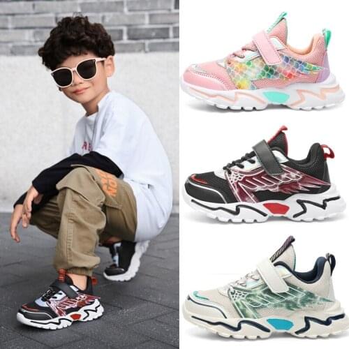 Fashion Velcro Childrens Sports Shoes Casual Breathable Mesh Running Shoes Outdoor Sports Non-slip Comfortable Walking Shoes
