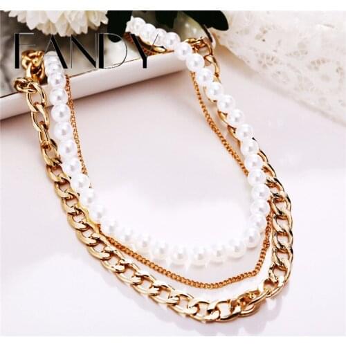 IF ME Fashion MultiLayered Thick Pearl Choker Necklace for WomenFemale Statement Gold Cuban Chain Necklaces Collar Jewelry Gift