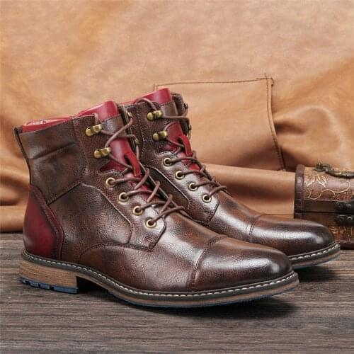 Yomior Big Size Autumn Winter Fashion Men Boots Vintage Casual Genuine Leather Shoes British Military Motorcycle Boots Western