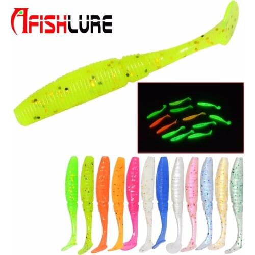 Luminous T Tail Soft Lure 15pcs/lot Fishing Lure Noctilucous Worm 50mm 1.0g Plastic Bait Maggot Isca Silicon Texas AR08