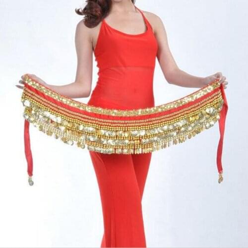 338 Coins Belly Dance Belt Waist Hip Scarf Tribal Fringe Chain Wrap Black Red White Blue Pink Dance Suit Accessory Free Shipping