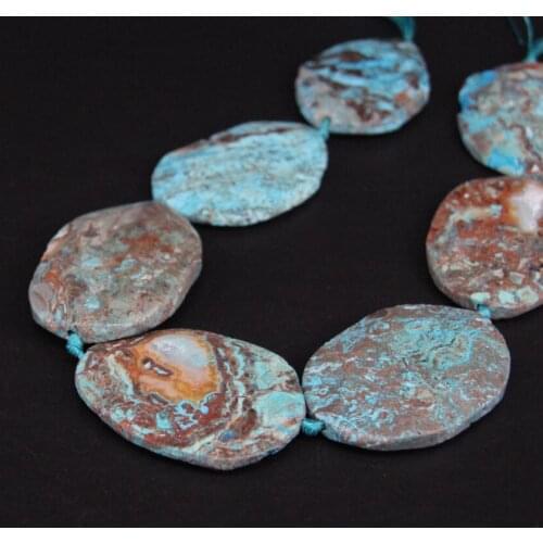 15.5"strand Large Size Natural Blue Ocean Jades Faceted Slab Loose Beads,Raw Ocean Agates Slice Nugget Pendants Jewelry Making