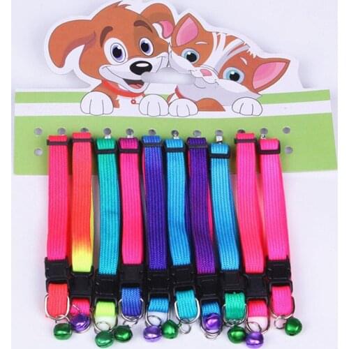 1PC Rainbow Color Pet Collar With Bell 1cm Width Adjustable 24-34cm Length For Small Dogs