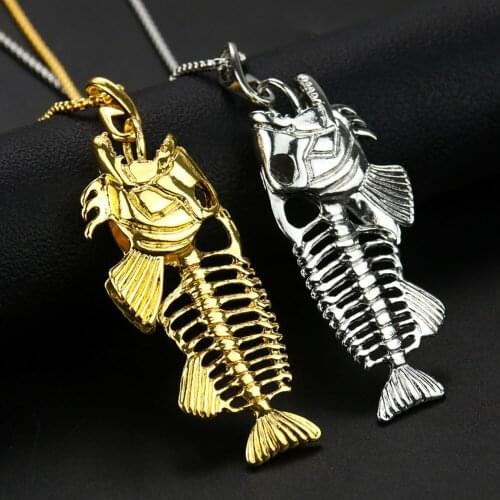 316 Stainless Steel Fish Necklace Gold Silver Fishing Fishbone Pendant Gentle Craft Punk Hip-hop Best Friends Jewelry Gift