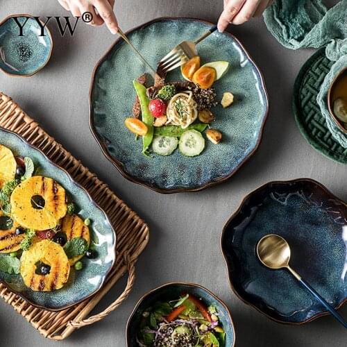 Japanese-Style Simple Dish Household Flat Dis Shallow Dish Kiln Retro Fish Dish Western Dish Rice Bowl Kictchen Accessories