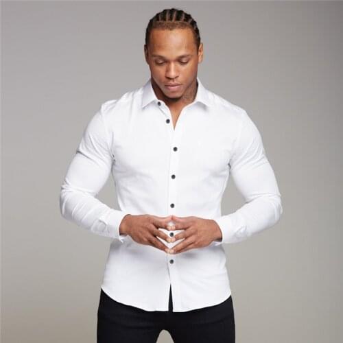 Youth Business White Shirt Mens Long Sleeve Slim Fit Non-iron Professional Formal Wear Solid Color Shirt