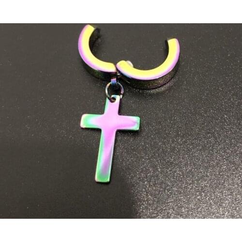 New 1pc Fake Piercing Earrings Stainless Steel Clip on Non Piercing Earrings for Women Men Cross Gothic Punk Rock Drop Pendiente