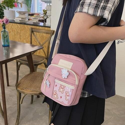 Fashion Women Crossbody Small Shoulder Bags Cute Bear Canvas Messenger Bag Phone Purse Handbag Female Flap Bag Pouch