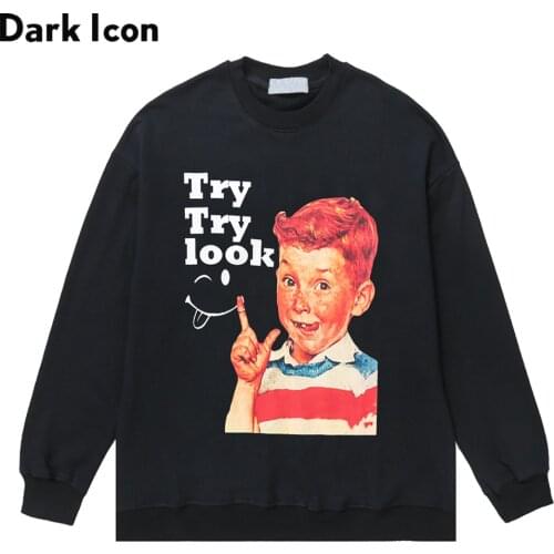 Dark Icon Try Try Look Mens Sweatshirt Autumn O-neck Sweatshirts Man Women Black White