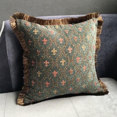 Vintage Soft Chenille Woven Jacquard Dark Green Sofa Cushion Cover Decorative Pillow Case Decoration Home 45 x 45 cm