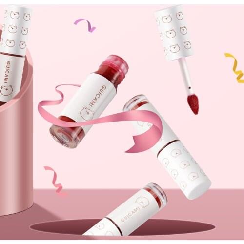 GUICAMI Pink Bear Pearly Waterproof Lipstick Matte Lip Glaze Mousse Lip Mud Cute Makeup Female Lip Cosmetics lip gloss base gel