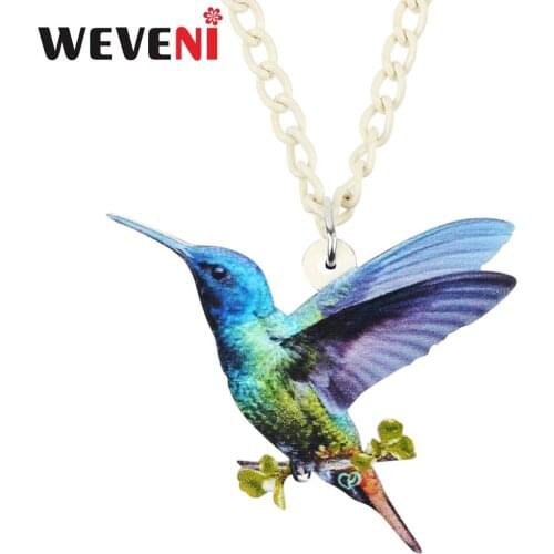WEVENI Acrylic Flying Hummingbird Pendant Necklace Choker Chain Fashion New Unique Jewelry For Women Girls Gifts Decoration