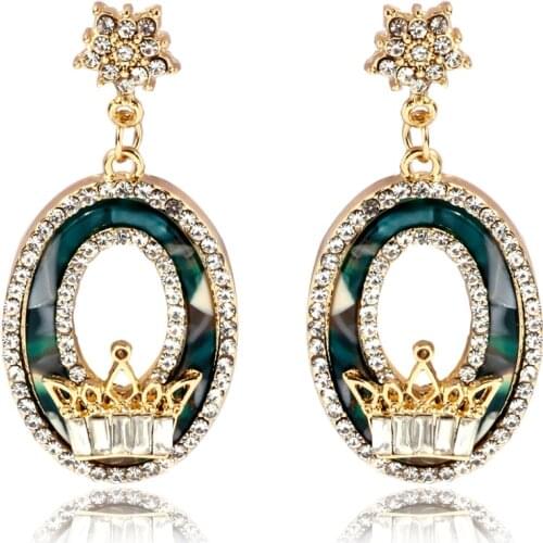 Lost Lady Fashion ING Diamond Earrings Temperament Lady Acetate Plate Creative Water Drop Earrings Crown Alloy Jewelry Wholesale