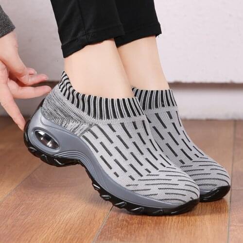Women Tennis Shoes Ladies Wedge Platform Sneakers Comfortable Breathe Mesh Trainers Slip On Sock Footwear Walking Shoes Wedges