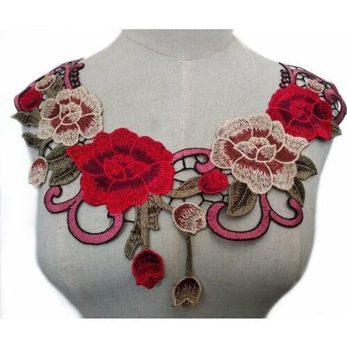 1PC Flower Lace Embroidered Neckline Collar Trim Clothes Fabric Sewing Supplies Craft Wedding Dress Applique